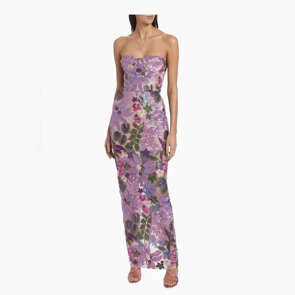 NWOT BRONX AND BANCO Dahlia Strapless Floral-Embroidered Sequin Wedding Gown - Picture 3 of 16